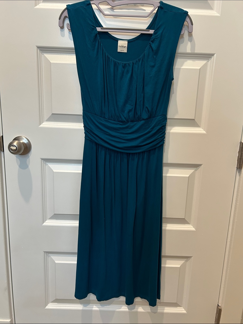 Teal Sleeveless Gathered-Waist Dress -